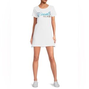 NWT Cavalli Class by Roberto Cavalli Logo T-Shirt Minidress White Size Large